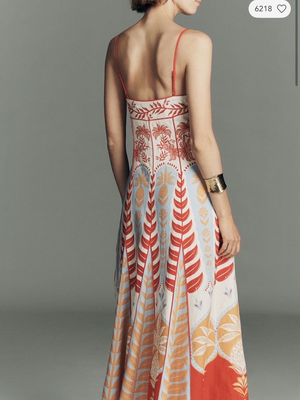 NWT FARM Rio Coral and Cream Botanical-Print Spaghetti-Strap Maxi Dress - Picture 2 of 5